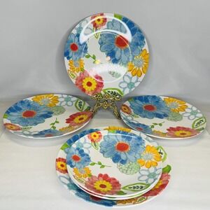 Le Cadeaux Melamine 4‎ Dinner Plates & 2 Salad Plates Spring Floral Fiorella